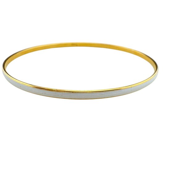 Vintage Crown Trifari White Enamel Gold-Tone Bangle Bracelet Signed Elegant Desi - Picture 3 of 6